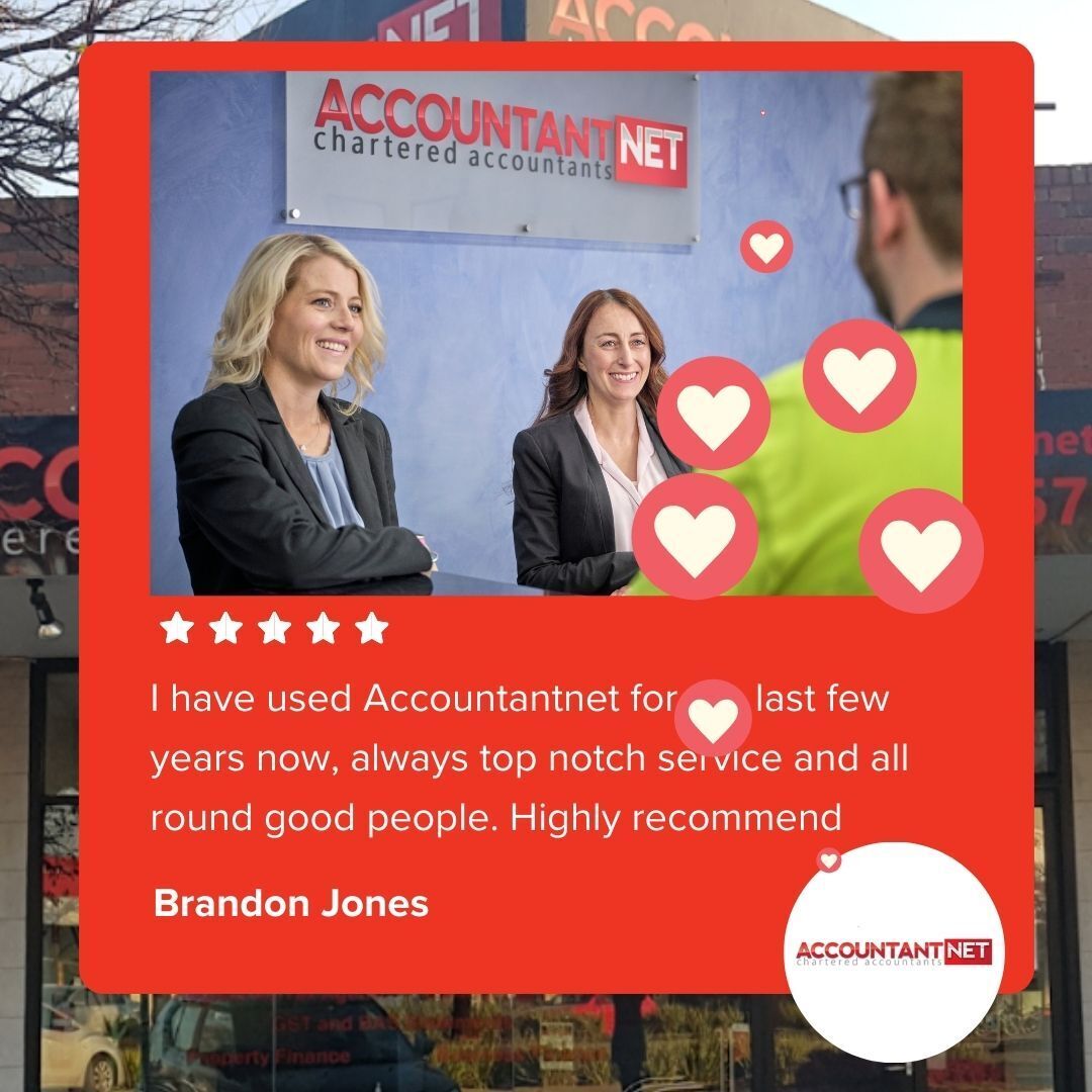 ⭐ ⭐ ⭐ ⭐ ⭐ "I have used Accountantnet for the last few years now, always top notch service and all round good people. Highly recommend" Brandon Jones [Google] maps.app.goo.gl/FAoqzKbHQw4nc2…

#taxtime #accountantnet #charteredaccountants #taxaccounting 🌐 accountantnet.net.au