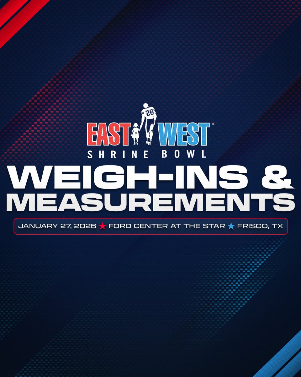Official weigh-ins and measurements from the 2026 East-West Shrine Bowl!

View the full list here: shrinebowl.com/roster/