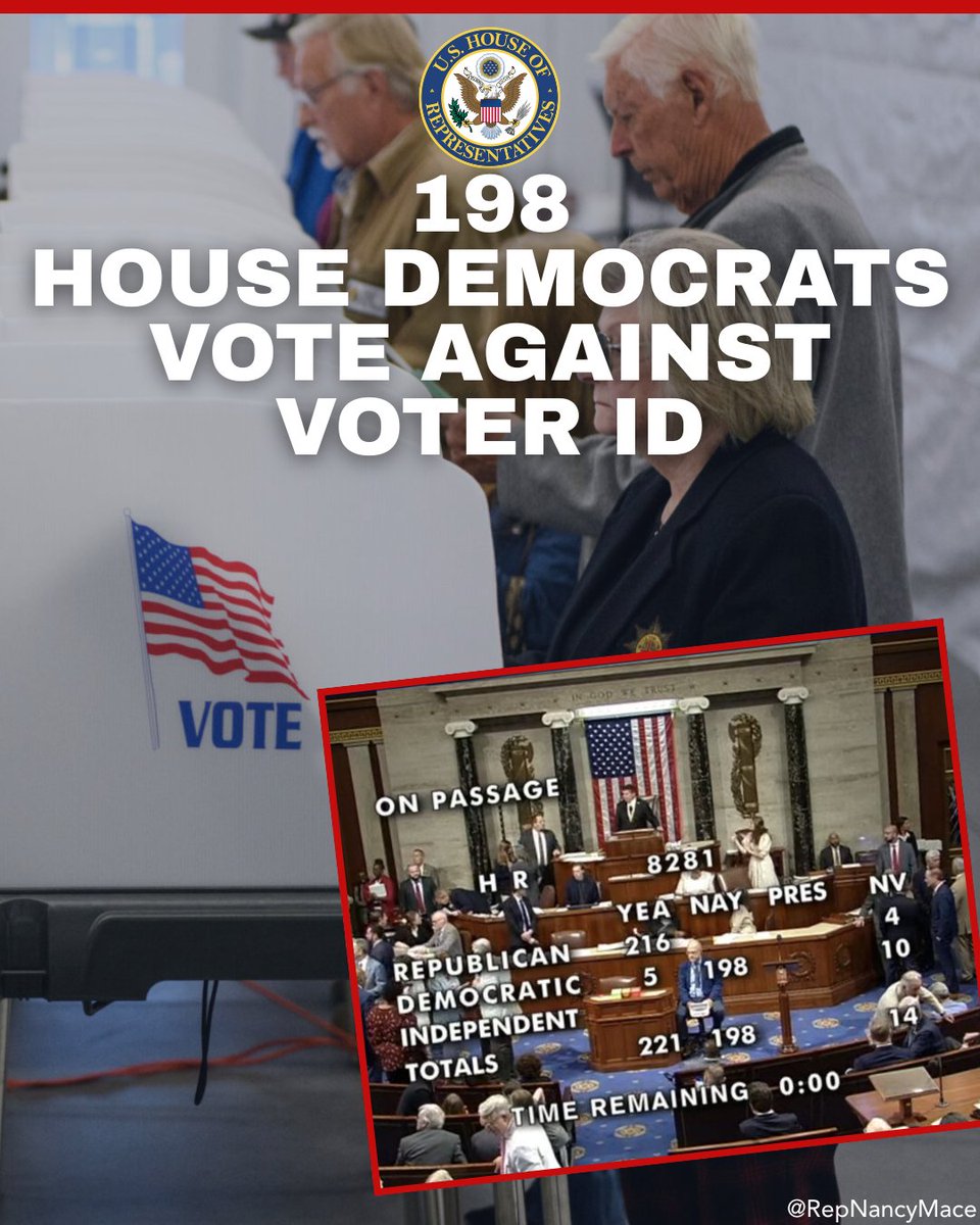 RepNancyMace's tweet image. 198 House Democrats voted AGAINST a bill to require proof of citizenship to vote. 

They know their jobs depend on illegal immigrants voting for them.
