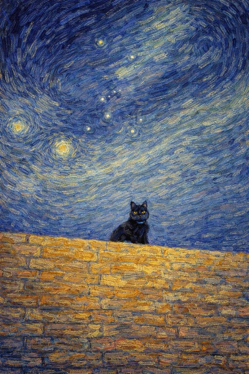 labri_03's tweet photo. En mi vida había visto una obra de arte más perfecta que cuando le pedí a ChatGPT que transformara la foto de Miauricio en pintura de Monet y de Van Gogh 🥹💖 https://t.co/xJNydfxFkm