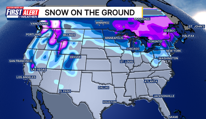 MikeFirstAlert's tweet image. #firstalertwx some perspective on the magnitude of the upcoming winter storm - snow cover this (Thu., 01/22) morning vs. *potential* snow &amp;amp; ice cover by early Monday, 01/26 @ActionNewsJax @WOKVNews