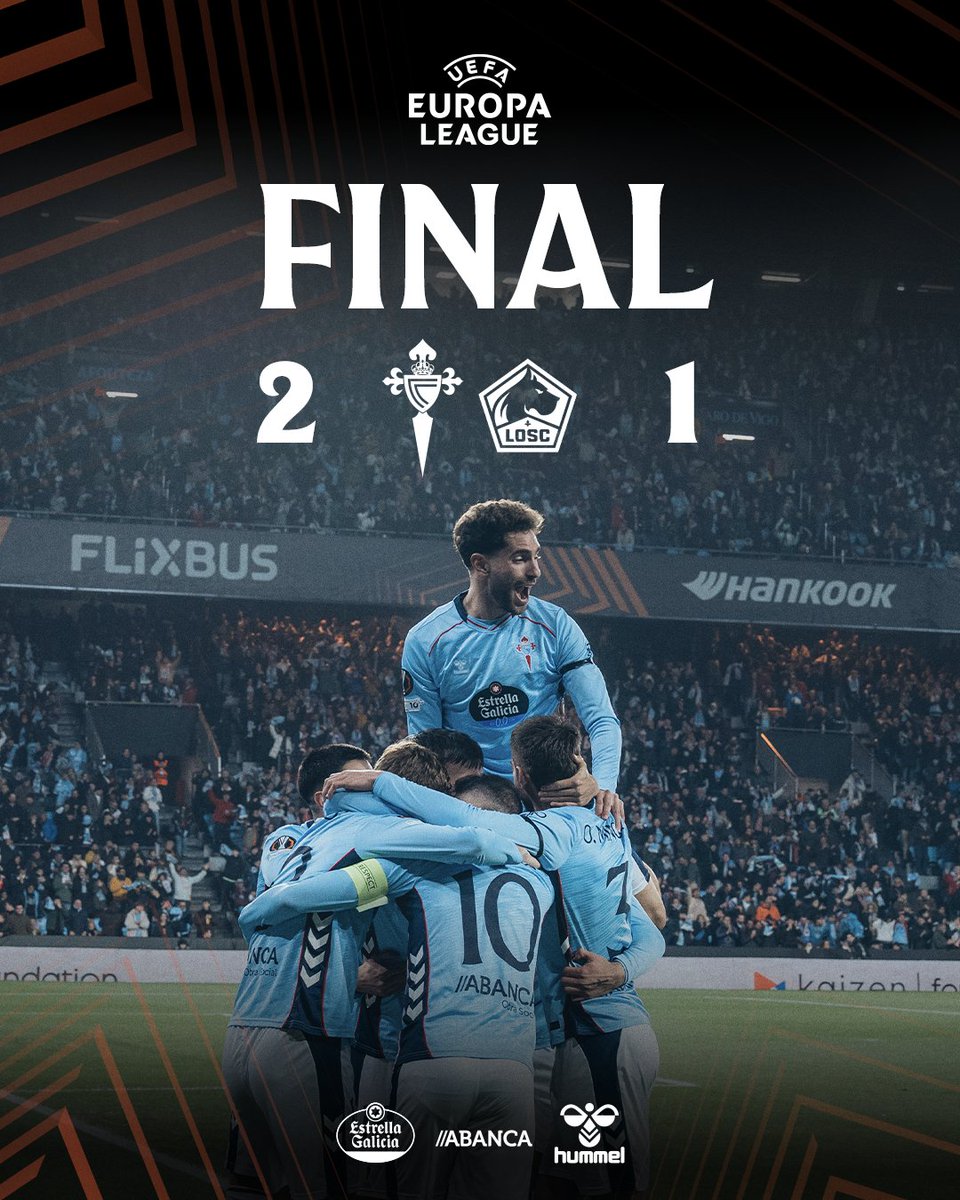 RCCelta's tweet image. 🏁 𝗙𝗜𝗡𝗔𝗟 con 𝗩𝗜-𝗧𝗢-𝗥𝗜𝗔! ❤️‍🔥

Tres PUNTAZOS para avanzar e soñar na Europa League, e cun home menos desde a primeira metade!

Grande EQUIPO, grande AFECCIÓN! 💪

#CeltaLOSC ⋄ @EuropaLeague