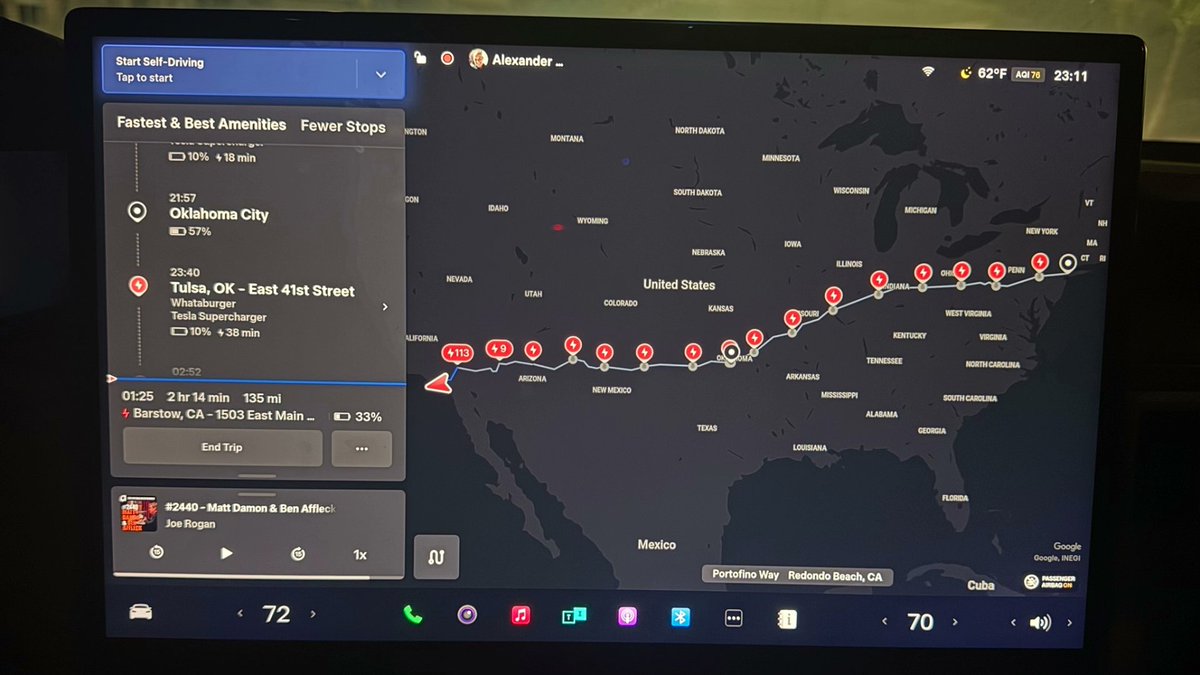 SawyerMerritt's tweet image. NEWS: A Tesla Model S just drove itself from Los Angeles to New York with zero disengagements.

Owner Alex Roy and a team of independent autonomy experts just completed the 3,081 mile trip on FSD V14.2.2.3 with no disengagements. They were hands-off for the entire trip, including…