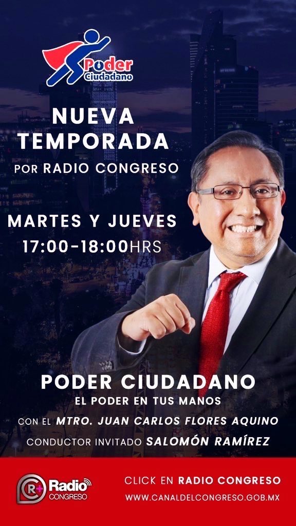 Hoy! 

¿Cómo enfrentar la cuesta de enero? El Dr. Alfonso Mendieta Pacheco, especialista en finanzas personales te lo dirá 💬

Escúchanos en #RadioCongreso 📻con el Mtro. <a href="/floresaquino/">Juan Carlos Flores A</a> 🎙️

⏰ 17/18 hrs #EnVivo dale click al link 📲

canaldelcongreso.gob.mx/radio 🎧

📍<a href="/CanalCongreso/">Canal del Congreso</a>