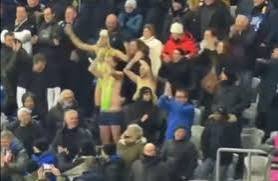 Funnynewshub's tweet image. Three Belgian football fans were jailed in Kazakhstan (a Central Asian country) for five days after wearing Borat-style green “mankinis” during a UEFA Champions League match between Kairat Almaty and Club Brugge on Tuesday. 😂