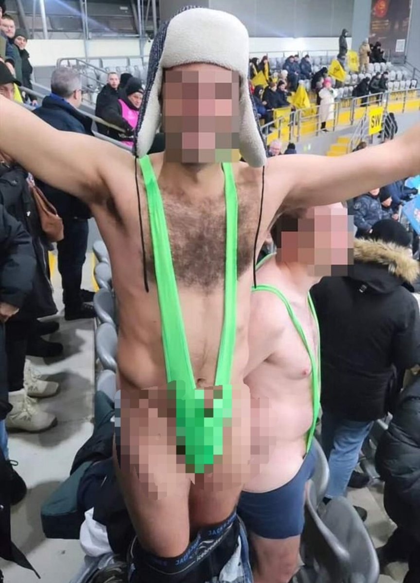 Funnynewshub's tweet image. Three Belgian football fans were jailed in Kazakhstan (a Central Asian country) for five days after wearing Borat-style green “mankinis” during a UEFA Champions League match between Kairat Almaty and Club Brugge on Tuesday. 😂