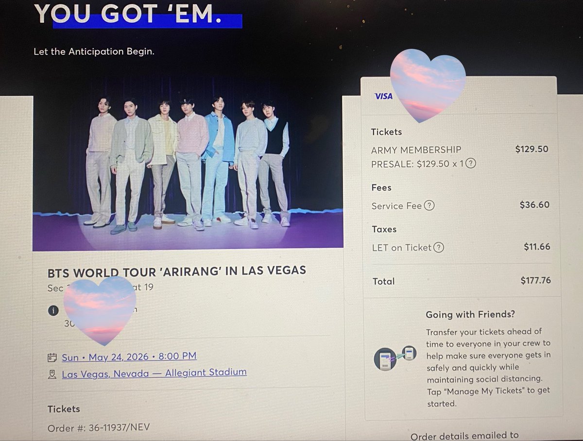 とれた！！！達成感半端ない💜 

Manage to get BTS Las Vegas ticket for May 24th! 🙏💜