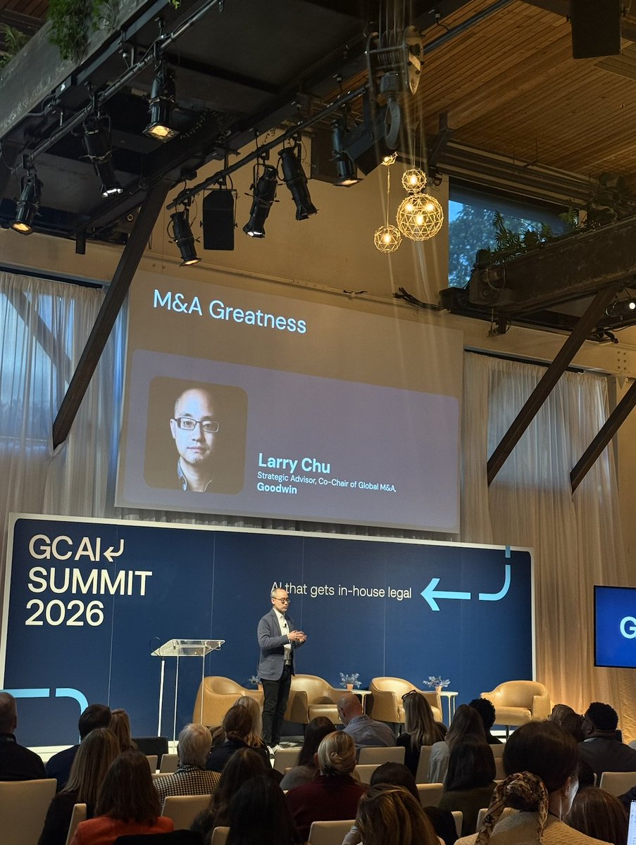 gcai's tweet photo. The #2026GCAISummit afternoon sessions kick off with M&amp;A Greatness. 

Larry Chu, Strategic Advisor, Global Co-chair of Global M&amp;A of @goodwinlaw on why AI is turning M&amp;A deal speed into a strategic advantage, and why the real asset is still people + know-how. https://t.co/cPuOkiZGyc