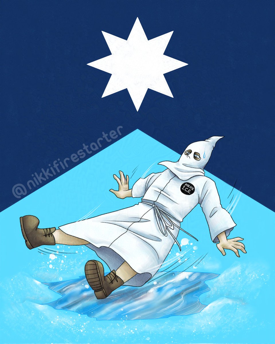 NikFirestarter's tweet photo. We've been witnessing ice on ICE violence in Minnesota. 🤣 You know how it is—"some of those that work forces are the same that burn crosses." ICE agents are wearing full face coverings for the same reason the KKK wore their dorky little hoods, don't get it twisted. https://t.co/0NboFBD6Z7