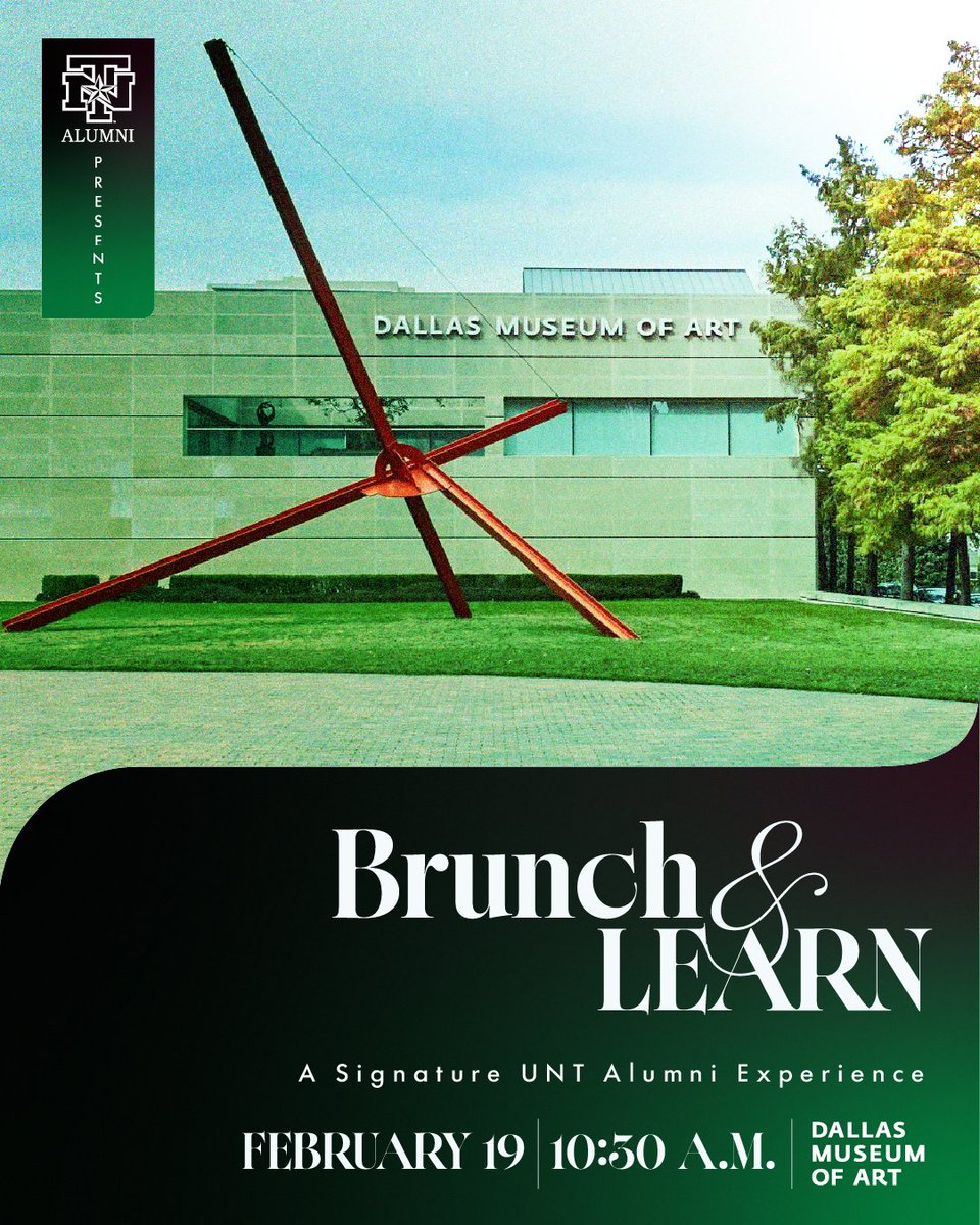 UNTAlumniAssoc's tweet photo. Join us for the launch of Brunch &amp; Learn — a new signature alumni experience for those who appreciate lifelong learning, cultural exploration and time well spent in good company.

📅 Feb. 19
⏰ 10:30a–1p
📍 Dallas Museum of Art

➡️ Registration &amp; details: https://t.co/9FWn2QtVZP https://t.co/UL8QkJ3vJF