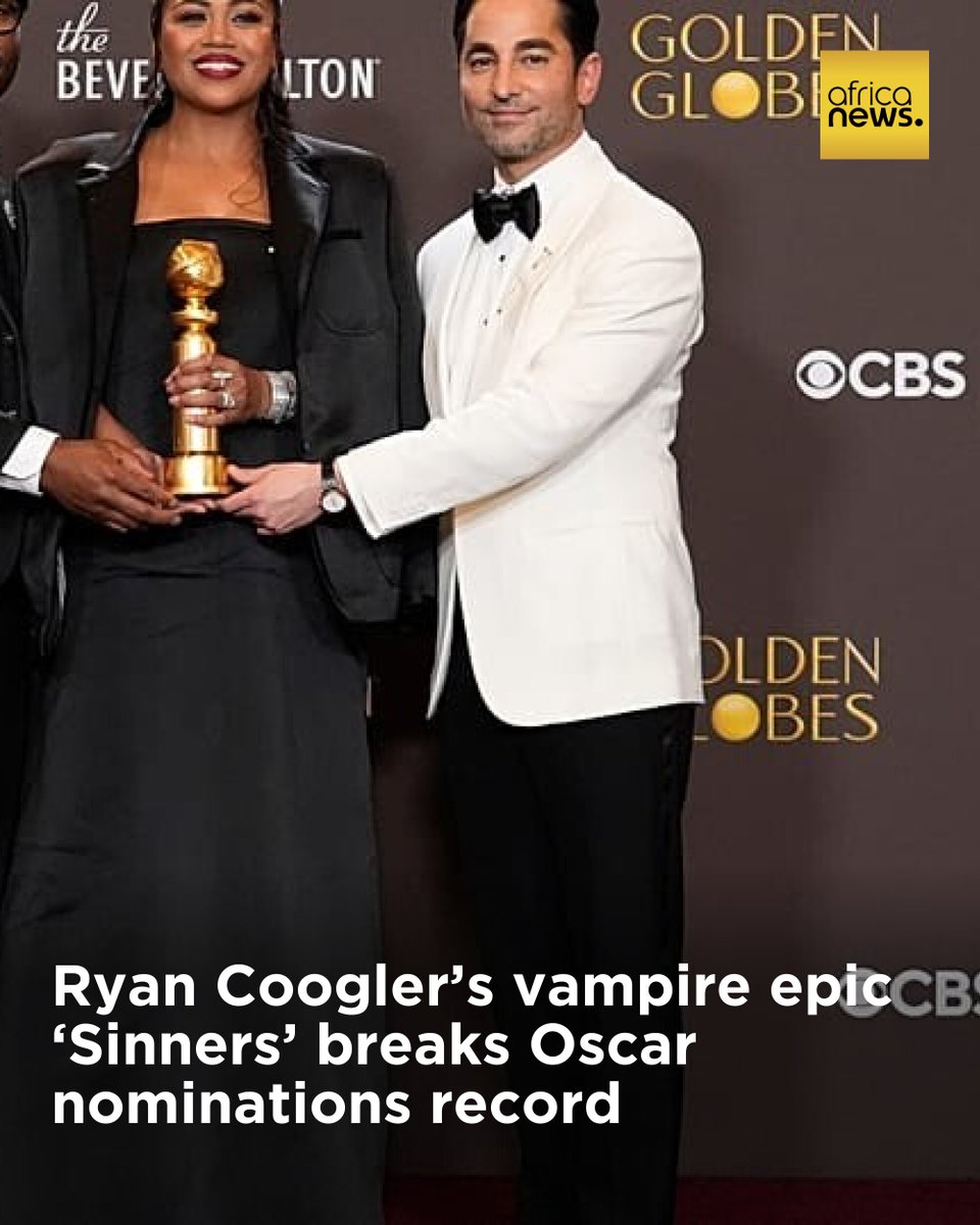 Ryan Coogler’s blues-steeped vampire epic “Sinners” led all films with 16 nominations to the 98th Academy Awards on Thursday, setting a record for the most in Oscar history.
➡️ l.africanews.com/2B5
