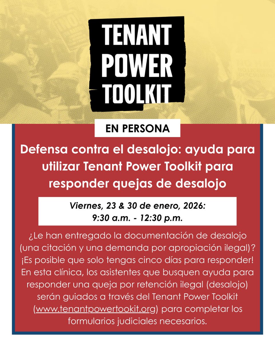 💭Attend this clinic to seek assistance with answering an unlawful detainer (eviction) complaint.

📣For more details, click here: lalawlibrary.org/hidden-classes…