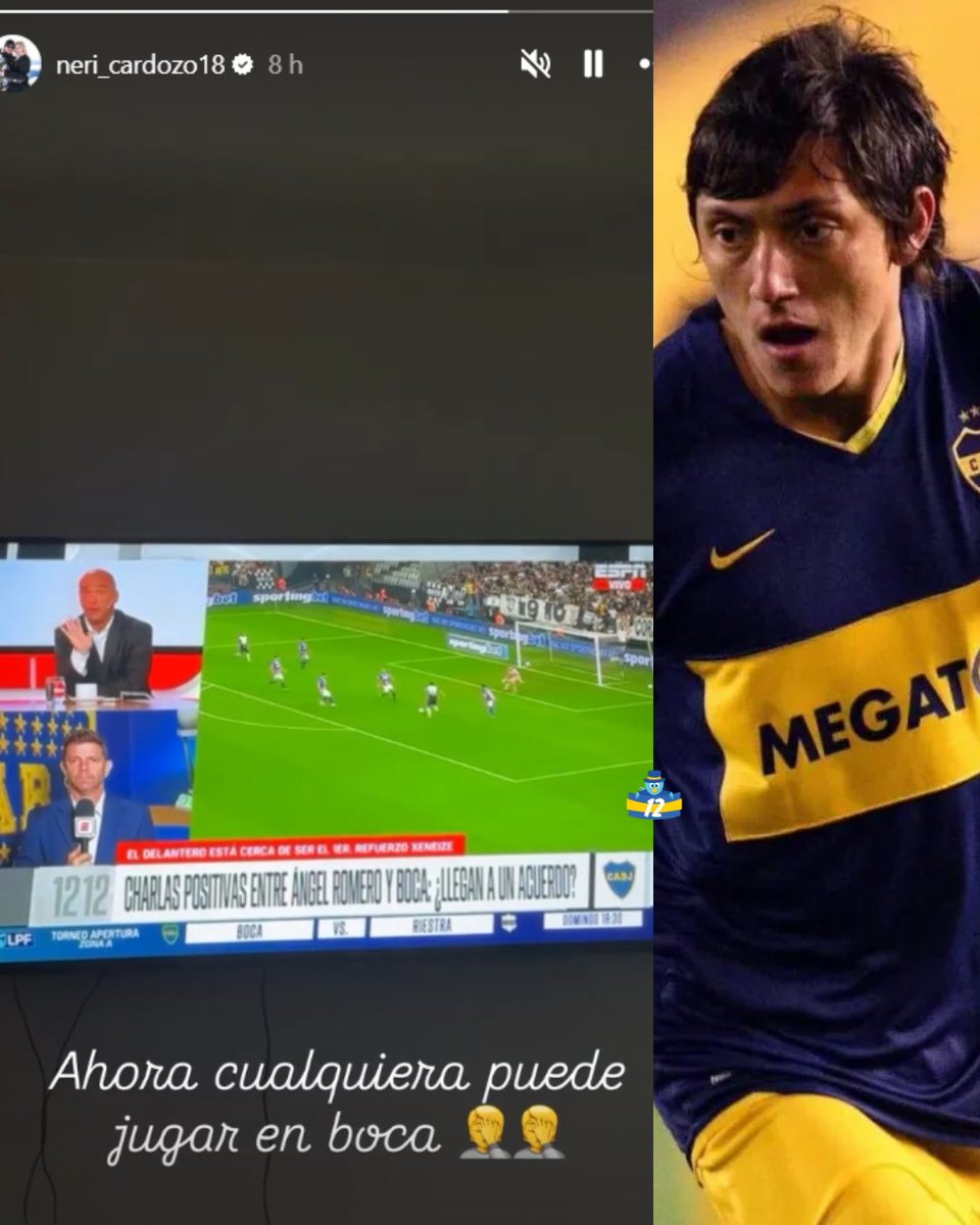 la12tuittera's tweet image. 📱La historia del #ExBoca Neri Cardozo, ganador de 9 títulos en #Boca, entre ellos la #Libertadores 2007, reaccionando a la inminente firma de Ángel Romero como refuerzo de #Boca.