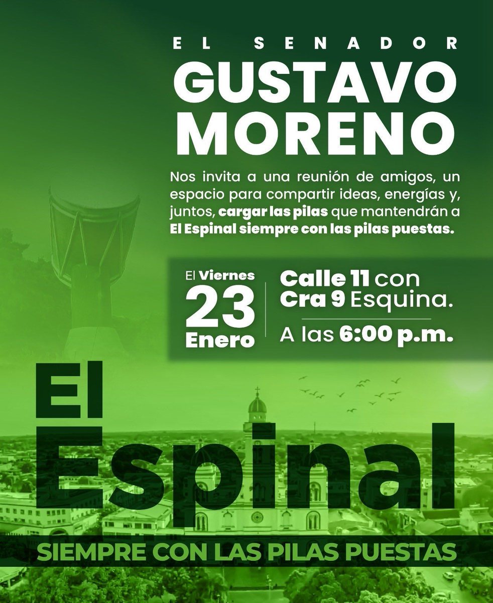 ElbogaNet's tweet image. El 23 de enero llegá de correria al Tolima el senador @GustavoMoreno__  , el mismo que puso a trabajar los presos en Colombia. 
Conozca parte de su agenda 📷