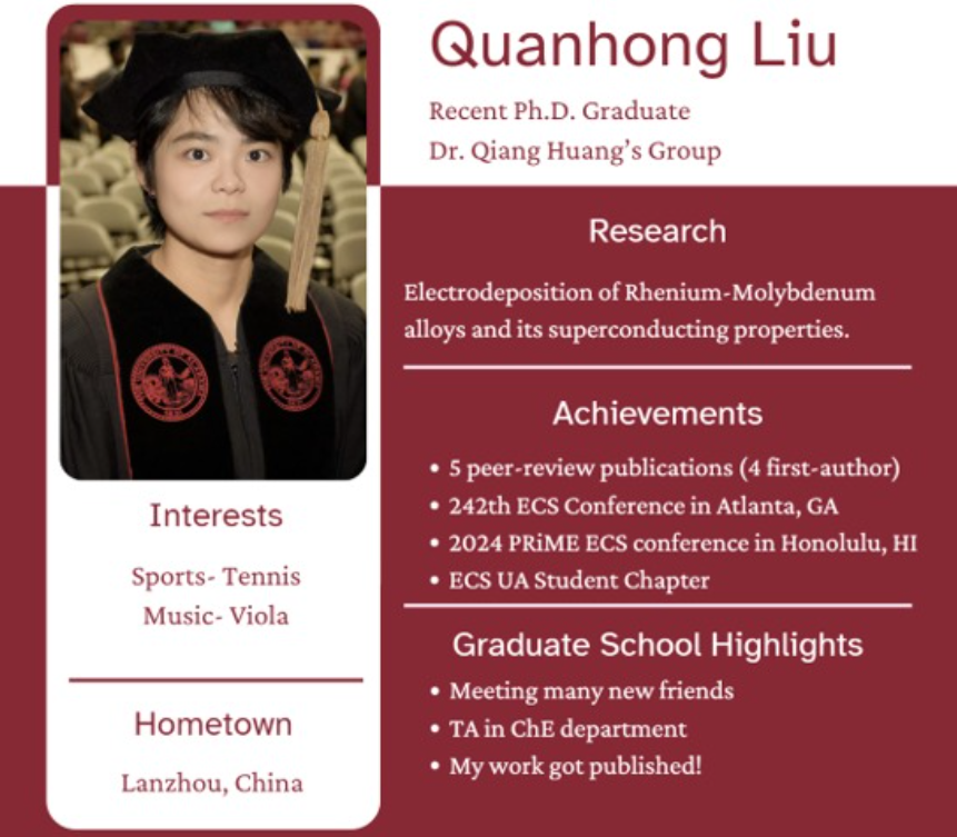 UAChBE's tweet photo. This week’s Graduate Student Highlight is on Quanhong Liu, a recent Ph.D. graduate from Prof. Qiang Huang’s lab! https://t.co/H05nXUGHum