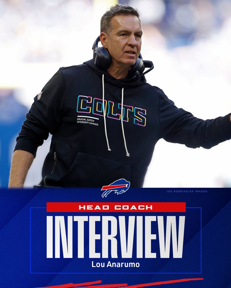 BuffaloBills's tweet image. We have completed an interview with Indianapolis Colts DC Lou Anarumo for our head coaching position.  

📰: bufbills.co/CoachingTracker