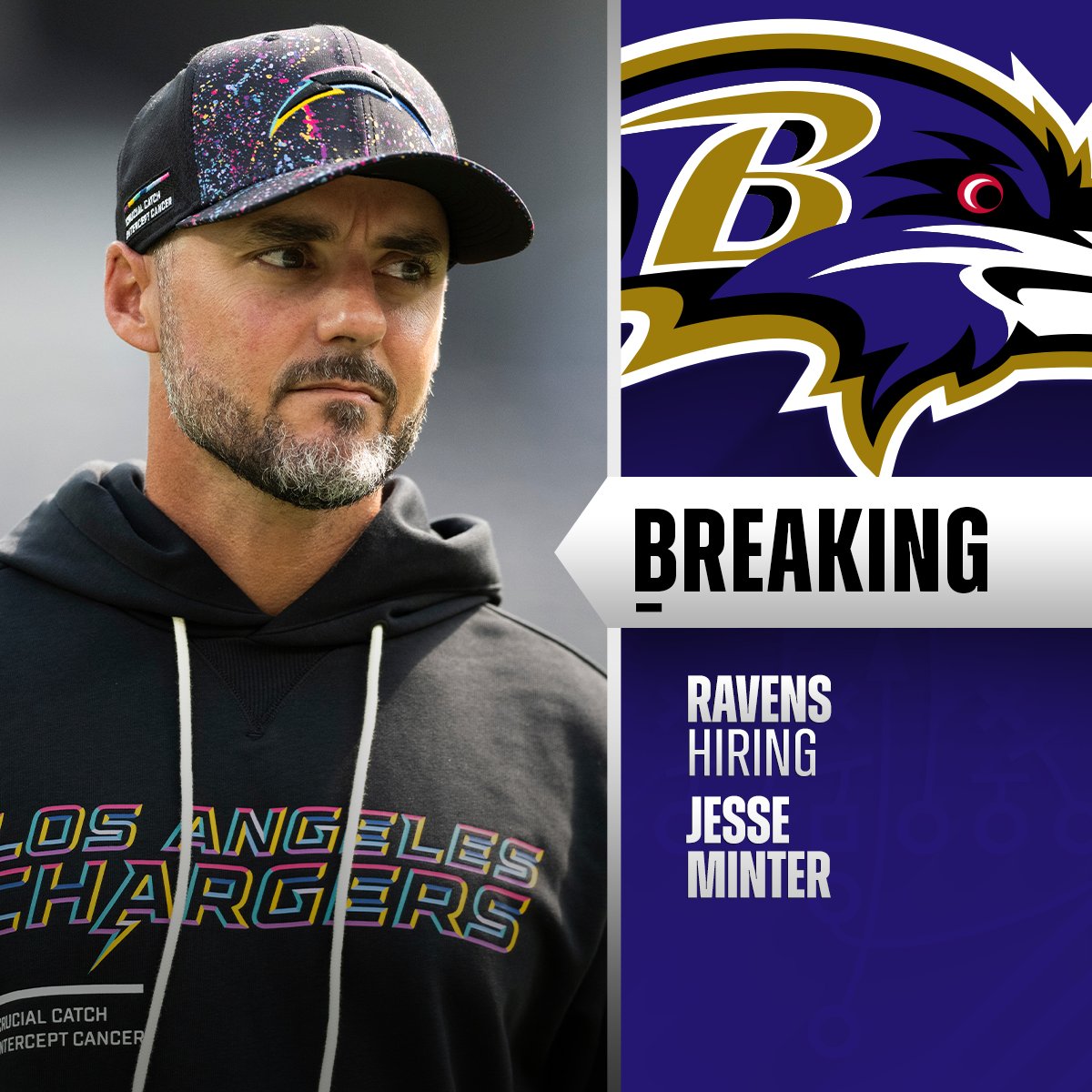 Ravens hire Chargers DC Jesse Minter as next head coach.