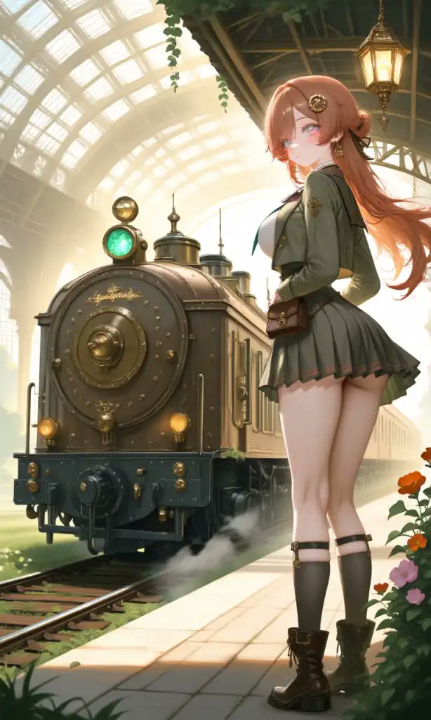 neo37232457's tweet photo. 列車と駅
#Deiselpunk
おはようございます。ディーゼルパンクをイメージした列車と駅です。架空デザインの列車はロマン。多分これ、ゆりかもめみたいに魔導による遠隔操作で動いてる
#AIイラスト
SFW illustration https://t.co/GnzTjD9IXa