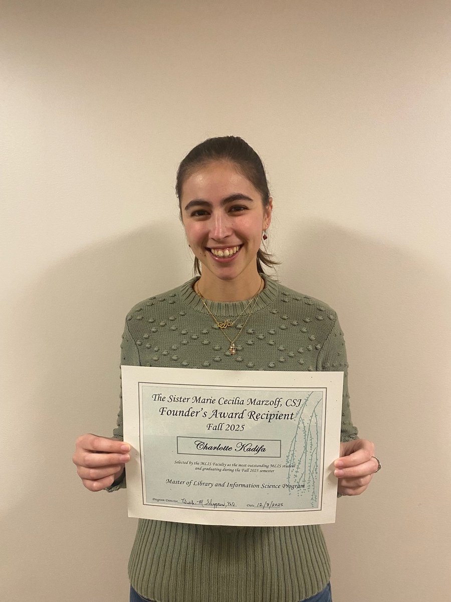 Recent graduate Charlotte Kadifa was this fall semester’s winner of the Sister Marie Cecilia Marzolf CSJ Founder's Award! This award is given to an outstanding student from the graduating class. Congrats, Charlotte! 🎊