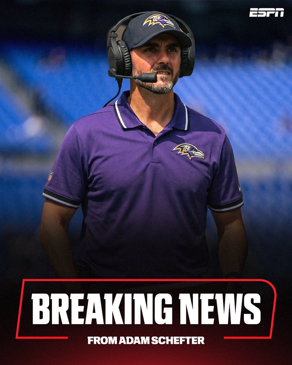espn's tweet image. Breaking: The Baltimore Ravens are hiring Chargers defensive coordinator Jesse Minter as their head coach and signing him to a five-year contract, sources told @AdamSchefter.

Get breaking news alerts from Adam Schefter through the ESPN App: espn.smart.link/66rqoc9mb