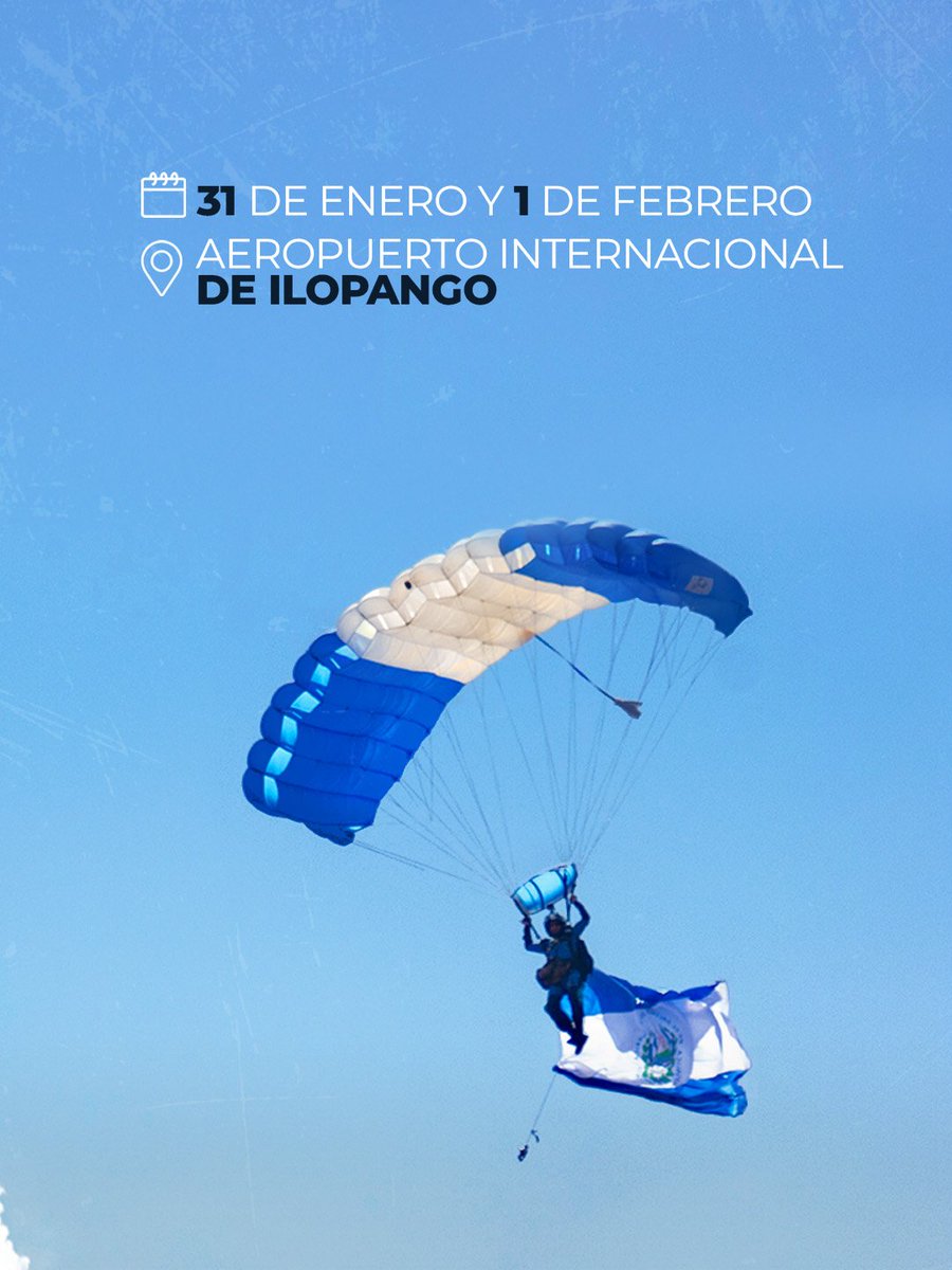 Acompáñanos a vivir una nueva edición del Ilopango Air Show, un espectáculo para disfrutar en familia. ✈️

📆 31 de enero y 1 de febrero
⏰ Desde las 10:00 a.m.
🎟️ Entradas en Smart Ticket