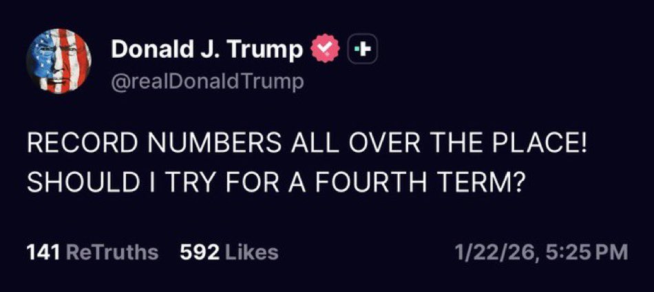 MoonCall's tweet image. Trump: “Records, records everywhere… Should I try for a fourth term?”

There isn’t even a third under the 22nd Amendment.

Is a third term already priced in? 🤣

Real question: Do term limits protect democracy, or block voters from choosing who they want?