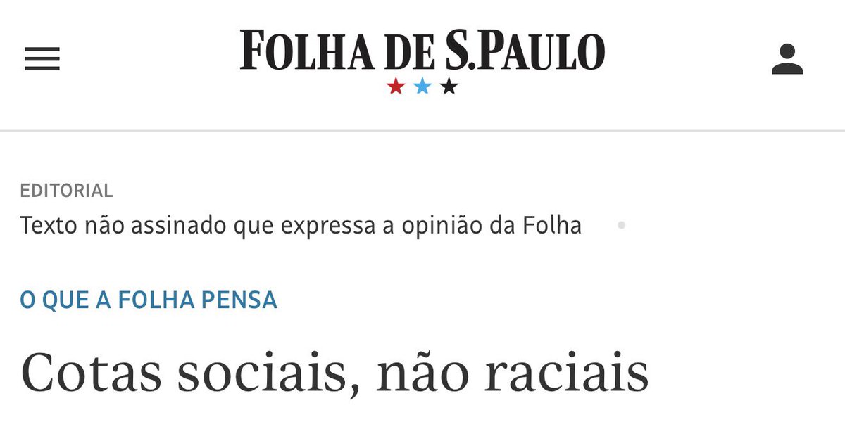 Amigos, não se enganem. 

A Folha de São Paulo e o Estadão publicaram em 2023 e 2024 editoriais contra as cotas raciais e sempre que surge alguma polêmica que pode ajudar no argumento contra as cotas eles abraçam ostensivamente. 

Não se enganem, é projeto!  

Matéria de 2024 👇🏾