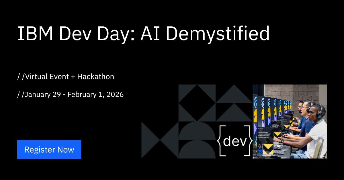 bemyapp's tweet image. Build faster. Automate smarter. Scale with confidence. Join IBM Dev Day: AI Demystified to explore modern AI workflows and tools. Save your spot: bit.ly/3Nh2VFP  #IBM #DevDay #AIDemystified