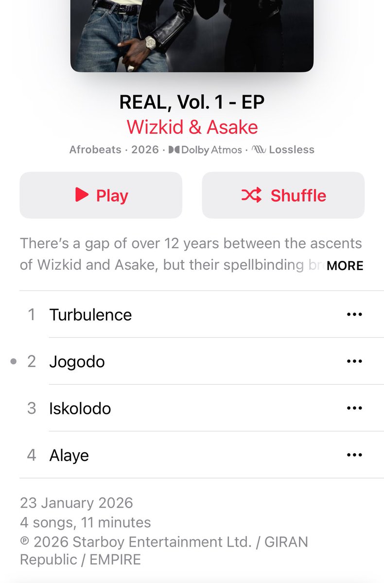 hypetribeng's tweet photo. 🚨 WIZKID &amp; ASAKE
REAL, VOL. 1 - EP

OUT NOW🚨 https://t.co/mQIIRNPYnr