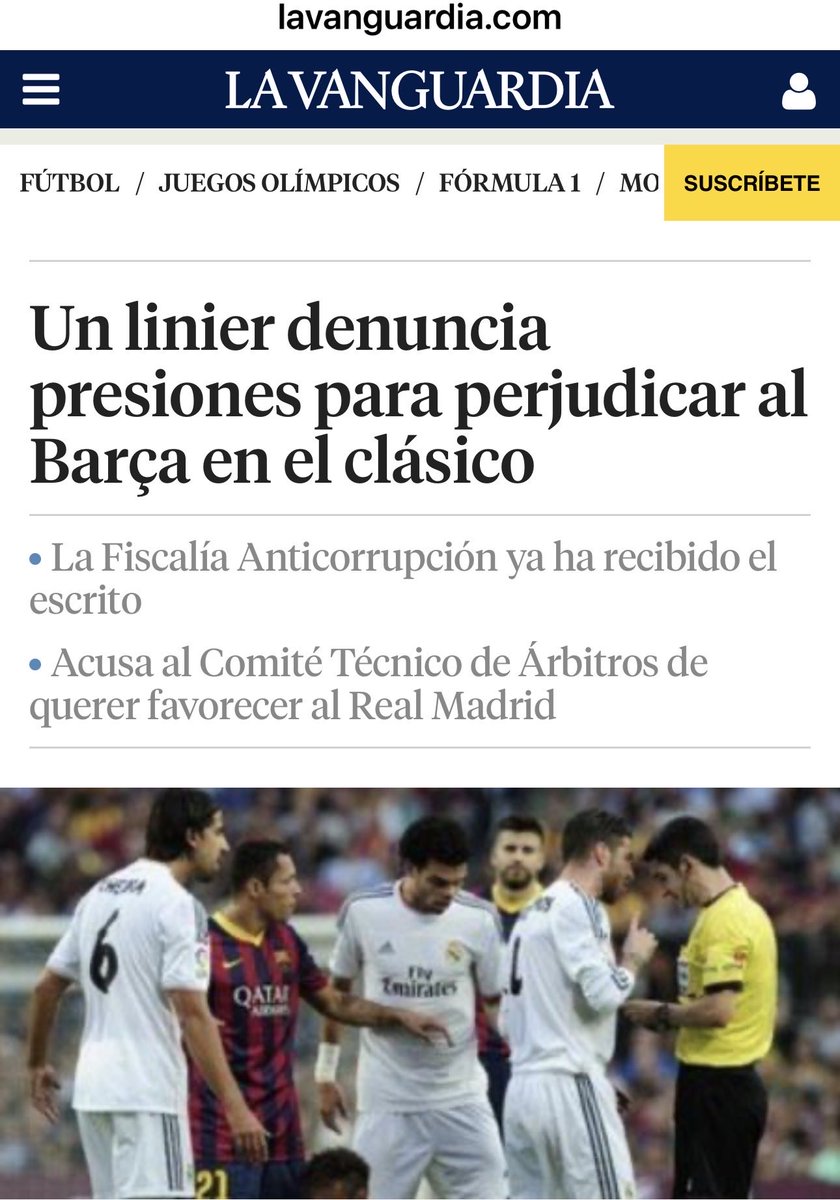 2015 en plena època Negreira 

👉Un linier denunció, presiones para perjudicar al
Barça en un clásico

👉sabes que paso con esa denuncia? Pues eso