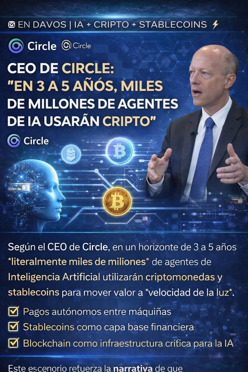 📍 Foro Económico Mundial – Davos El CEO de Circle aseguró que en los  próximos 3 a 5 años, literalmente miles de millones de agentes de inteligencia  artificial utilizarán criptomonedas y stablecoins