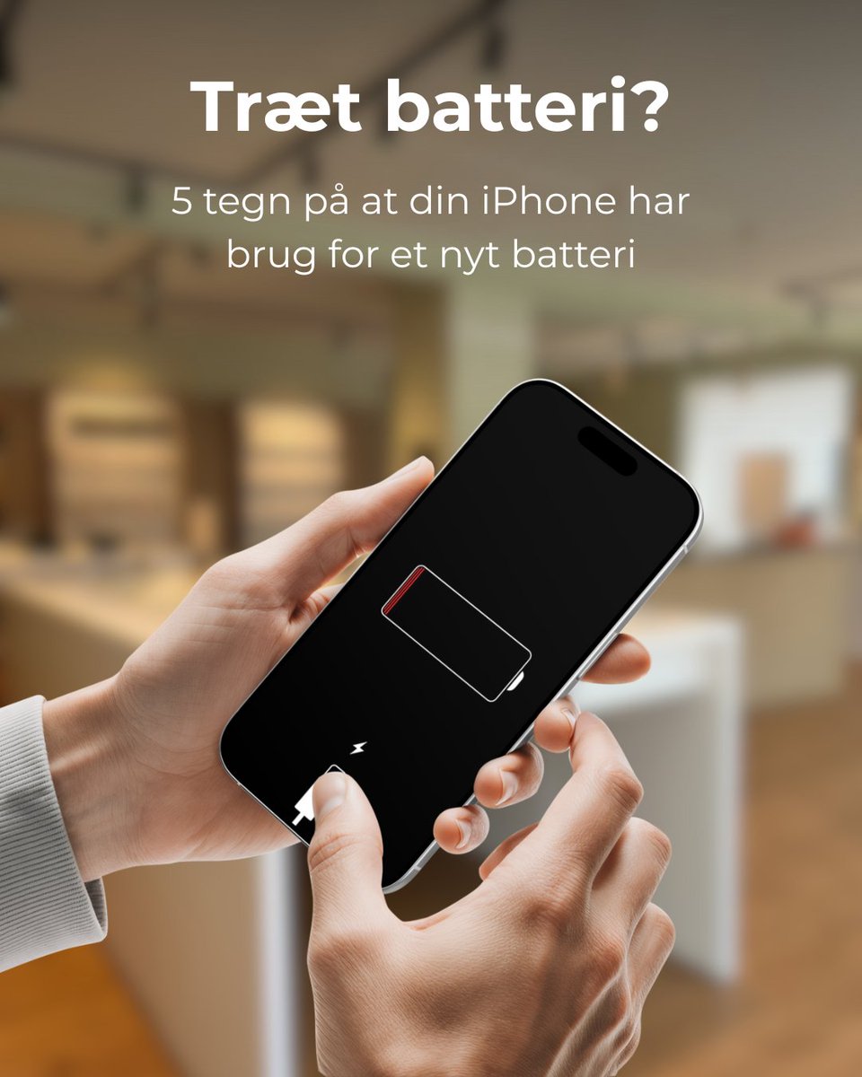 iDevicedk's tweet photo. Er dit iPhone-batteri ved at være træt?
Batteriet er en sliddel, og med tiden mister det kapacitet.

5 tegn du skal holde øje med:
- Slukker ved 10–20%
- Procenter hopper
- Føles langsom
- Genstarter
- Under 80% batterisundhed

Læs mere her: https://t.co/ZbjjsZ8zK9 https://t.co/iyJNczZ49v
