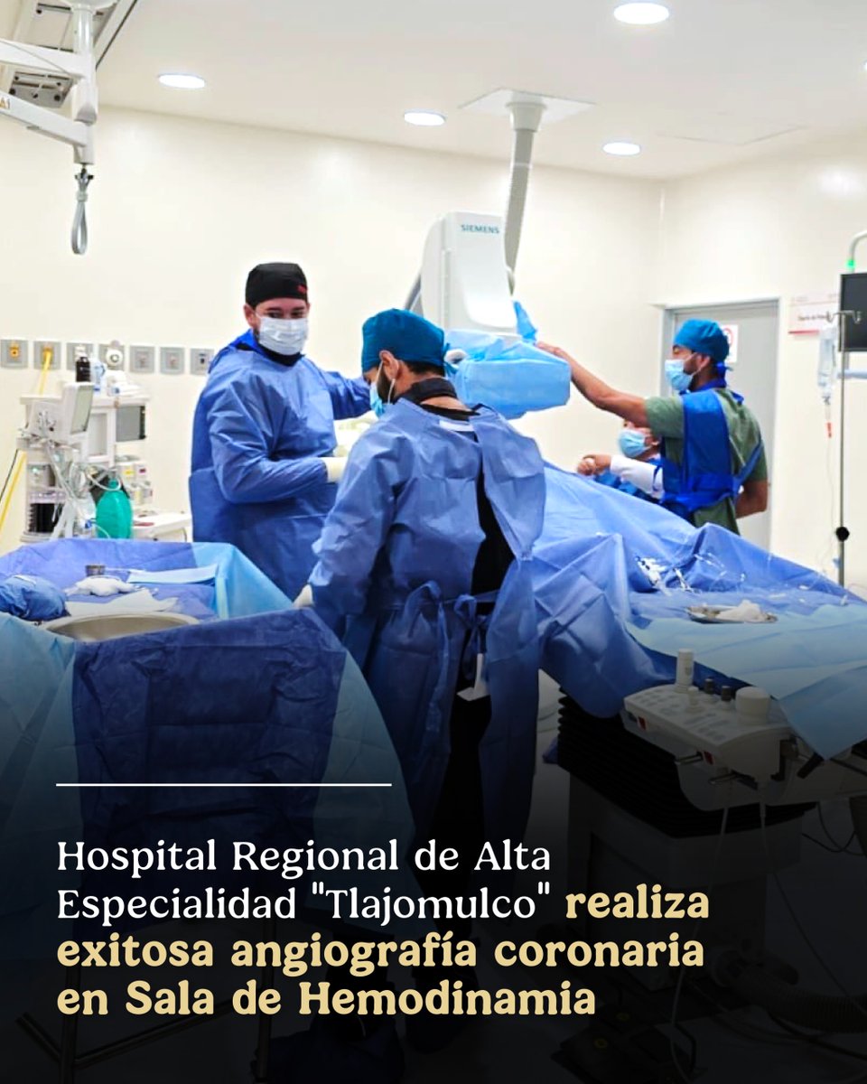 ISSSTE_mx's tweet photo. 📰 #ComunicadoISSSTE | ¡Todo un éxito! 👏 El Hospital Regional de Alta Especialidad de Tlajomulco de Zúñiga, en Jalisco 🏥, llevó a cabo la primera angiografía coronaria diagnóstica en su nueva Sala de Hemodinamia 🫀, procedimiento médico que permite detectar obstrucciones, estrechamientos o bloqueos en las arterias del corazón. ❤️
😷 El procedimiento médico fue realizado en una paciente de 65 años que presentaba Síndrome Coronario Crónico (SCC), que ocasiona que las arterias coronarias no suministren suficiente sangre y oxígeno al miocardio, provocando dolor y presión en el pecho con el esfuerzo. 🧐
La derechohabiente recibió una atención integral a través de las diversas especialidades con las que cuenta el nosocomio. 🔗 https://t.co/phNc4yUJ2R