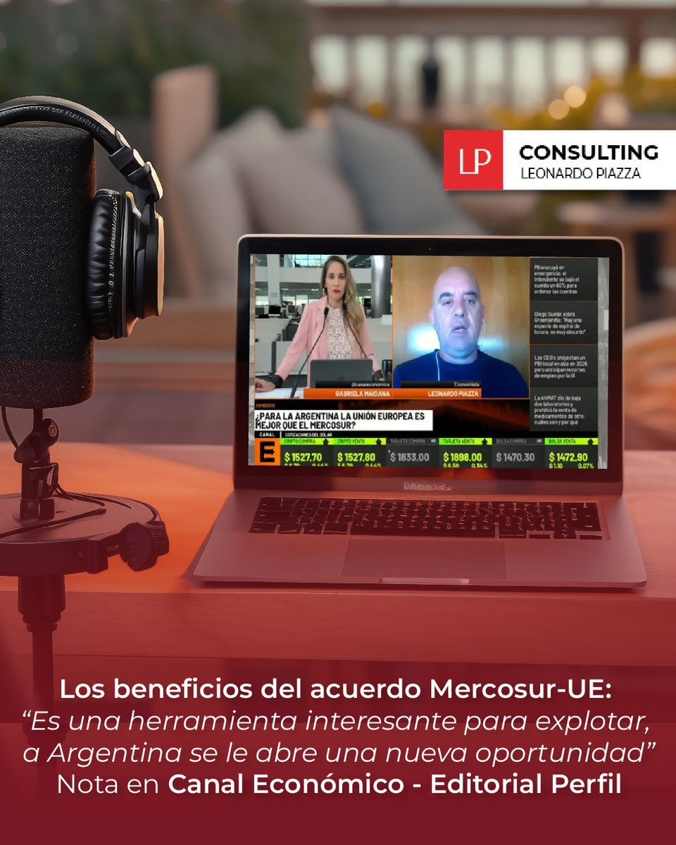 🎙️Los beneficios del acuerdo Mercosur-UE: “Es una herramienta interesante para explotar, a Argentina se le abre una nueva oportunidad” – Nota en @canalecomomico

✅Para ver la nota completa visitá mi página web👇🏻
lpconsulting.com.ar