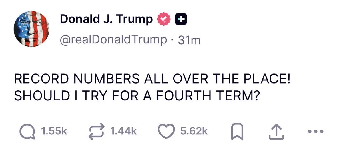 AFpost's tweet photo. President Trump floated running for a fourth presidential term on Truth Social.

Follow: @AFpost https://t.co/WEfm25NvXo