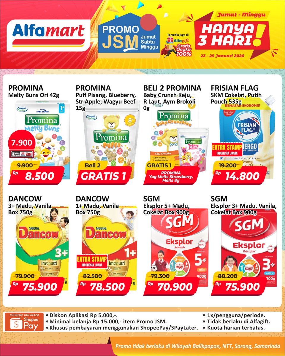 alfamart's tweet photo. BORONG SEPUASNYA! JSM KALI INI LEBIH PANJANG! 🥳🔥
Promo JSM pekan ini datang lebih lama, waktunya puas-puasin belanja kebutuhan dapur dengan harga super hemat!
*S&K Berlaku
#Alfamart #PromoJSM #JSMAlfamart #KatalogJSM #PromoJanuari #BelanjaHemat #GratisOngkir https://t.co/fbqJZX0VYZ