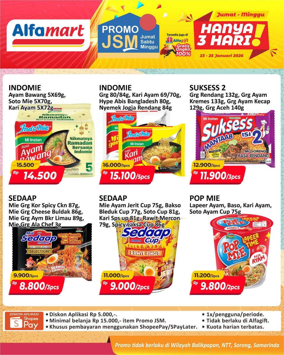 alfamart's tweet photo. BORONG SEPUASNYA! JSM KALI INI LEBIH PANJANG! 🥳🔥
Promo JSM pekan ini datang lebih lama, waktunya puas-puasin belanja kebutuhan dapur dengan harga super hemat!
*S&K Berlaku
#Alfamart #PromoJSM #JSMAlfamart #KatalogJSM #PromoJanuari #BelanjaHemat #GratisOngkir https://t.co/fbqJZX0VYZ
