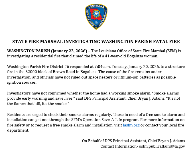 Louisiana Office of State Fire Marshal tweet media