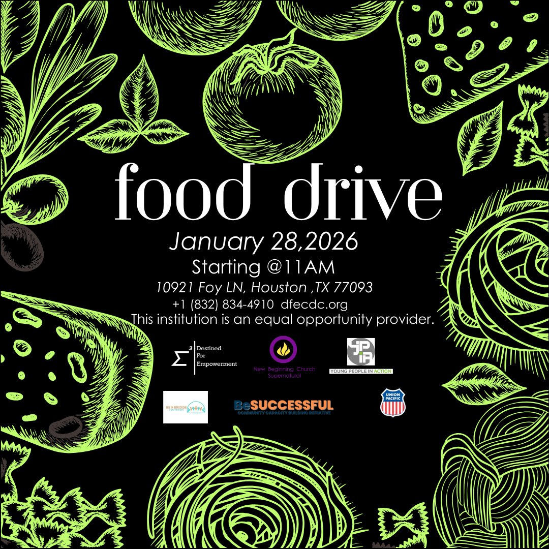 dfecdc's tweet photo. We have another Food Drive coming up, January 28th.
10921 Foy LN, Houston, TX 77093.
Starting at 11AM
See the flyer below for more details📷📷
#dfecdc #fooddrive #community #communitysupport #HTX https://t.co/HllhCzfV9Q