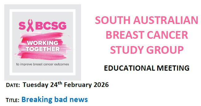 sabcsg's tweet photo. Members: Our first Educational Meeting for the year will be Tues 24 February 2026, “Breaking Bad News”.

We look forward to hearing from Dr Charlotte Tottmann (Clinical Psychologist) and Rosie Turnbull (2IC Chief of Modality, Jones Radiology).

Details in distributed email. https://t.co/YPClmhO4mr
