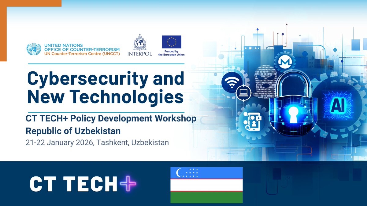 UN_OCT's tweet photo. On 21-22 January, the #CTTECH+ initiative supported #Uzbekistan 🇺🇿 in developing #CounterTerrorism policy responses &amp; law enforcement capabilities to mitigate threats stemming from the use #newtech for terrorist purposes

by @UN_OCT #UNCCT @INTERPOL_HQ @eu_fpi
#PactfortheFuture https://t.co/7gig9nKNPI