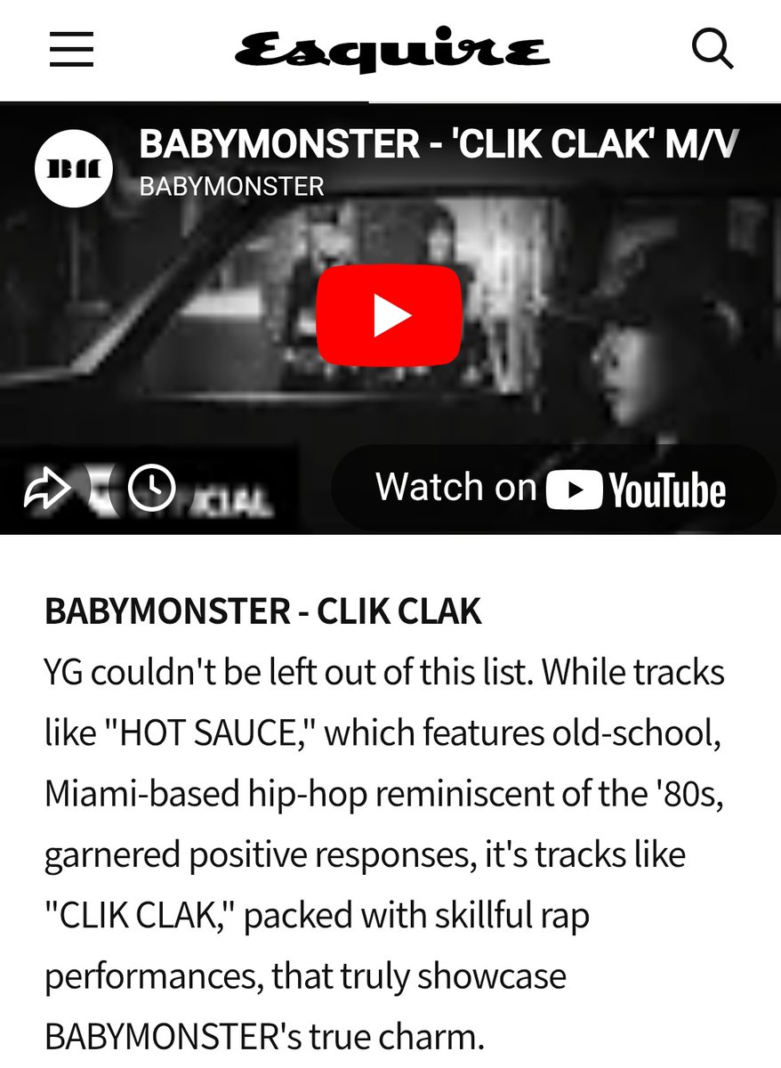 YGFacts_sprt's tweet image. BABYMONSTER is featured in Esquire Korea's “Hip-hop 9: 5th Generation Idols Talk About It”.

“YG couldn't be left out of this list. 'CLIK CLAK' is packed with skillful rap performances that truly showcase BABYMONSTER's true charm.”

🔗 esquirekorea.co.kr/article/1895868

#BABYMONSTER…
