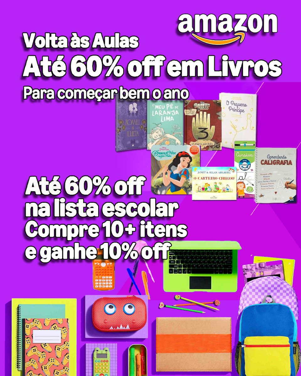 VOLTA AS AULAS
⚡️ amzn.to/3XQurMw

Desconto de até 60% em MATERIAL ESCOLAR
+10% de desconto adicional, na compra de 10 itens ou mais.
Até 60% de desconto em Livros.

Clientes AMAZON PRIME tem descontos adicionais exclusivos, em todo o site! amzn.to/4pHj3yY