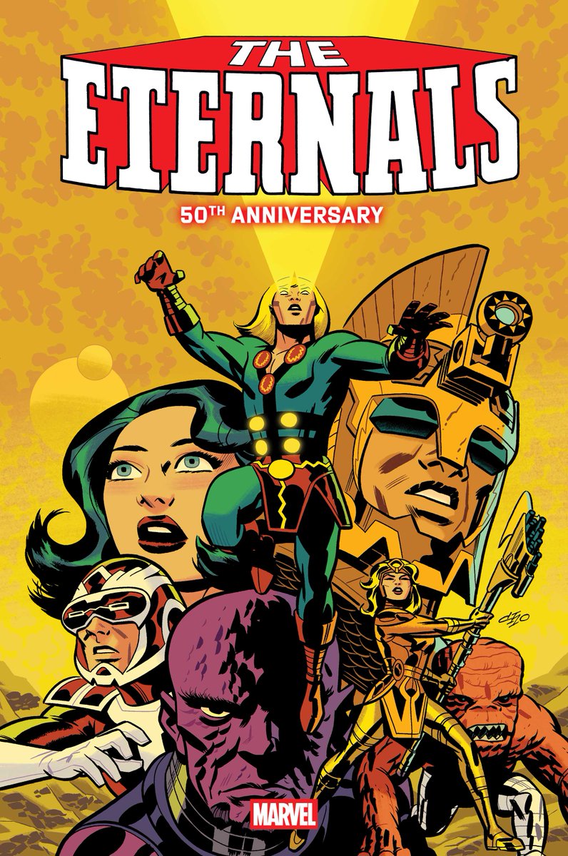 This April, #MarvelComics honors the Eternals’ epic legacy in ‘Eternals 50th Anniversary’ #1, a special one-shot by Ralph Macchio, Ethan S. Parker &amp; Griffin Sheridan, Fall Out Boy’s Patrick Stump, Dale Eaglesham, Phil Noto, and Michael Cho. Scroll to learn more 🧵 ⬇️ 

🎨: R.B.