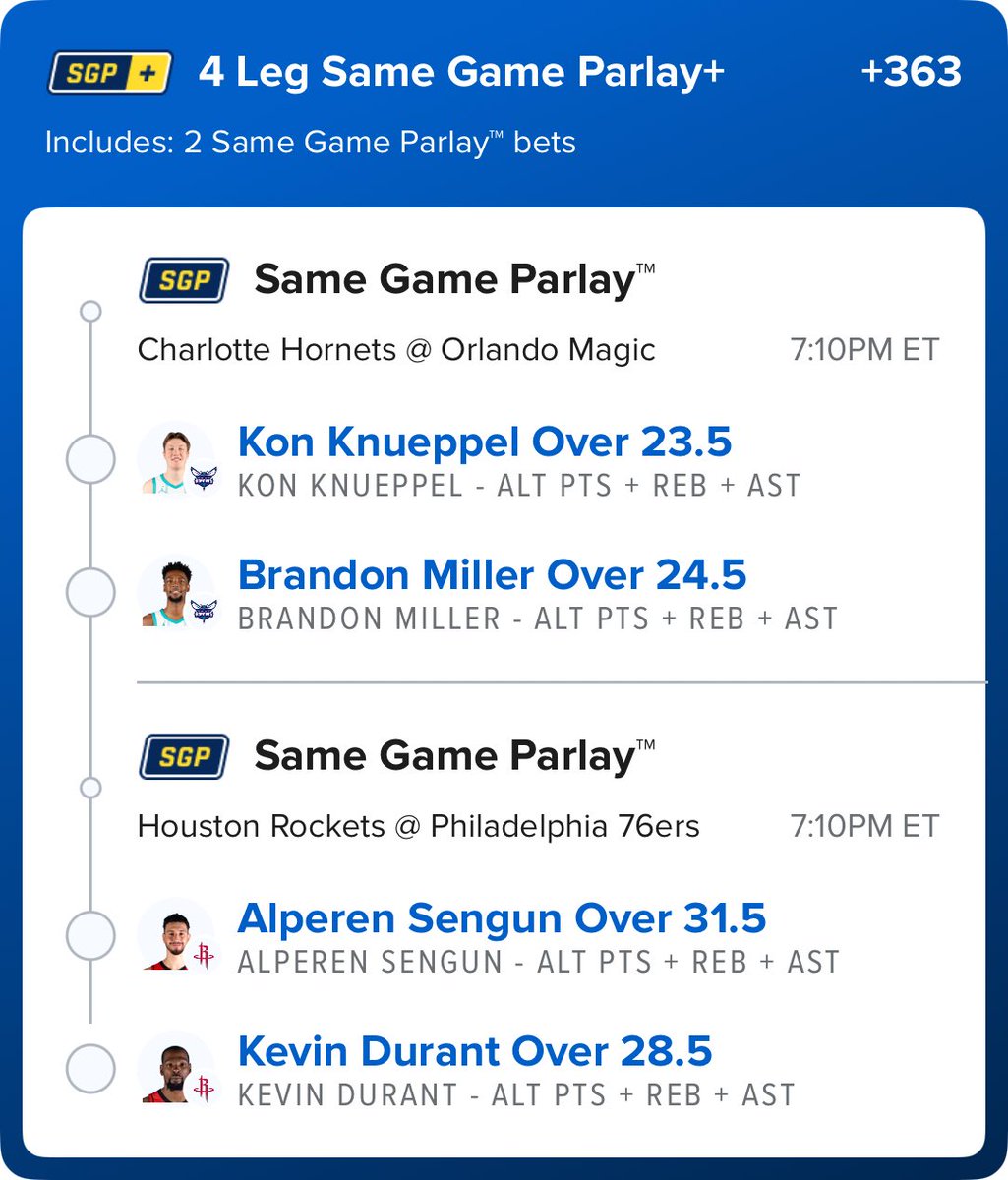 AndySportsLab's tweet photo. No Sweat Token activated.
4-Leg SGP+ built strictly off the data.

Two games. Four spots. Calculated upside.
If it cashes, we celebrate. If not, risk was already accounted for.

Trust the process.

-AndySportsLab

#NoSweatToken #SGP #NBAProps #SportsBetting #ParlayPlay #NBAPicks https://t.co/yTTuLX4EHj
