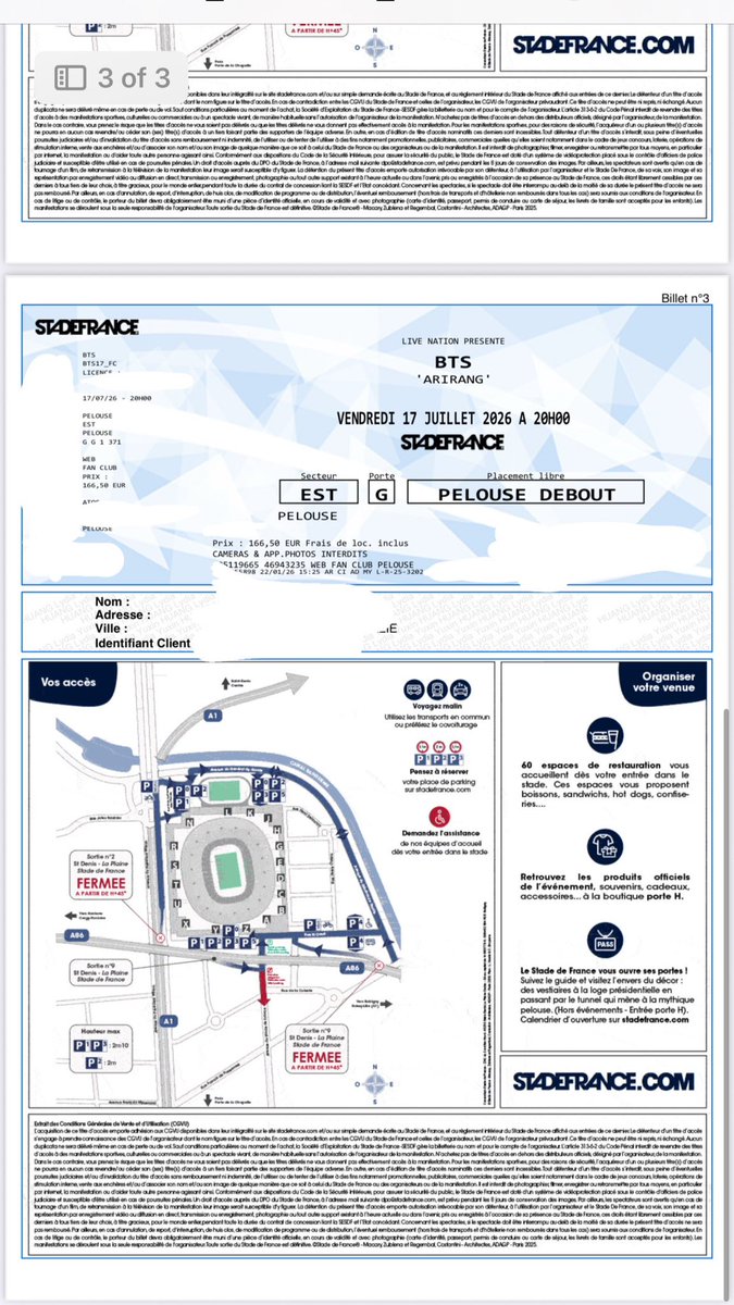 udonownme's tweet photo. SELLING 3x BTS PARIS Pelouse (Lawn/Standing) Tickets!

17th July 2026
WTS 3 tickets
Will provide proof and transfer ticket through Fan Wallet!

Pm for more details! Selling for what I paid, or highest offer💜💜

#BTS_ARIRANG #BTS_WORLDTOUR #BTS_WORLDTOUR_PARIS #bts #btsarmy https://t.co/SJ4k2f6vLI