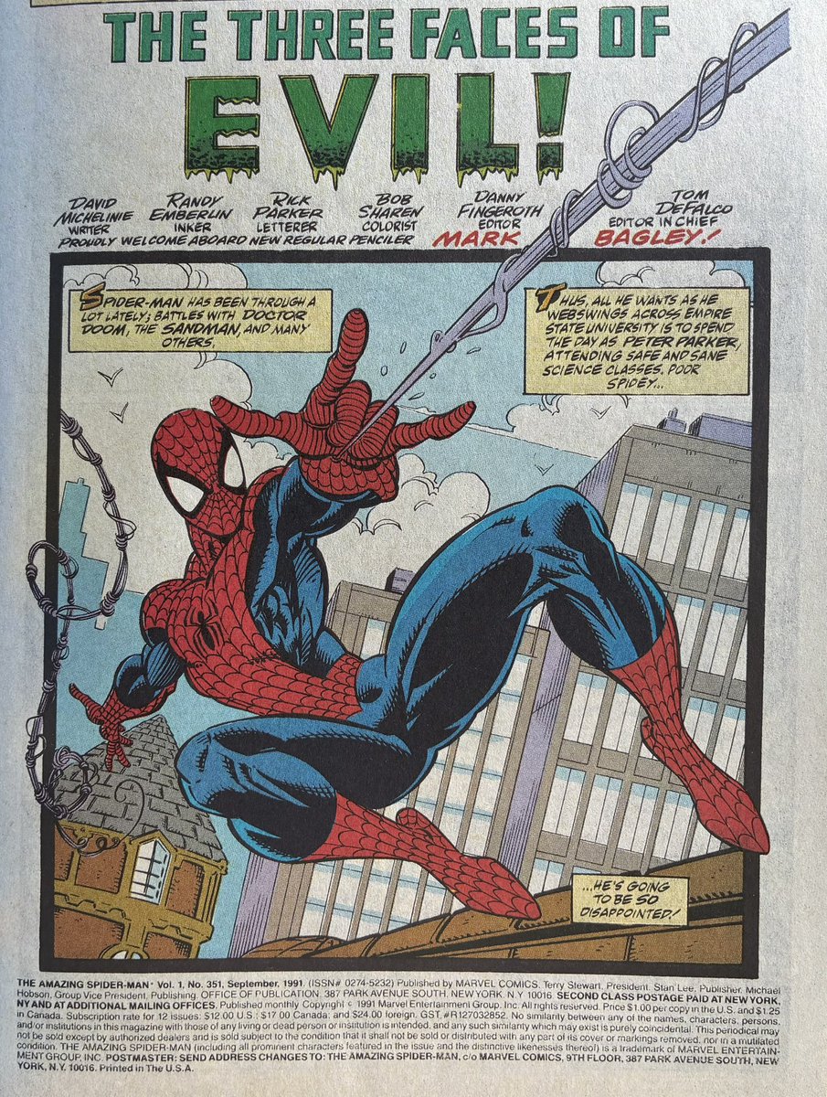 DDKeyD's tweet photo. For anyone curious, this is my own copy of ASM #351. In terms of paper quality, we would call these white pages, meaning that over the years, it’s retained its look without turning yellow. So this is more or less how it looked when it came off the printer in ‘91. https://t.co/bbevMkHBRq