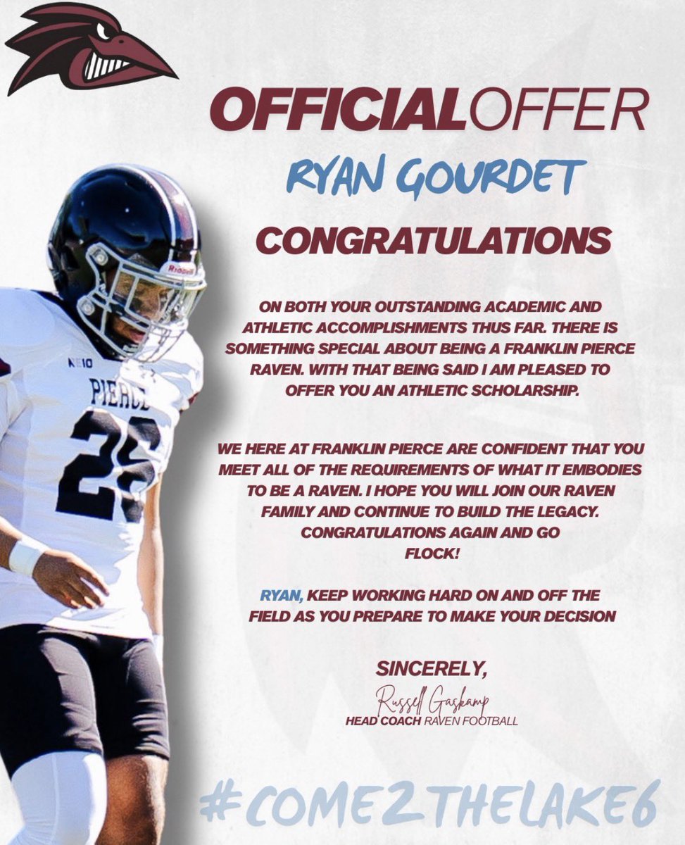 rgourdet11's tweet photo. After some great conversations with @Coach_Ewen I am blessed to receive an official offer to continue my collegiate career at Franklin Pierce University @Coach_GAS https://t.co/D9XV3m7I9R
