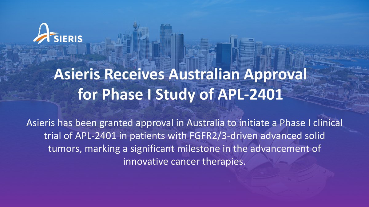 asierispharma's tweet photo. Big news! Asieris gets approval in Australia for Phase I study of APL-2401 in FGFR2/3-driven advanced solid tumors. Proud to advance cancer research! Details: https://t.co/PLmdeKvTl0 
#Oncology #CancerResearch #FGFR #ClinicalTrials #Asieris https://t.co/YGopMEORl9