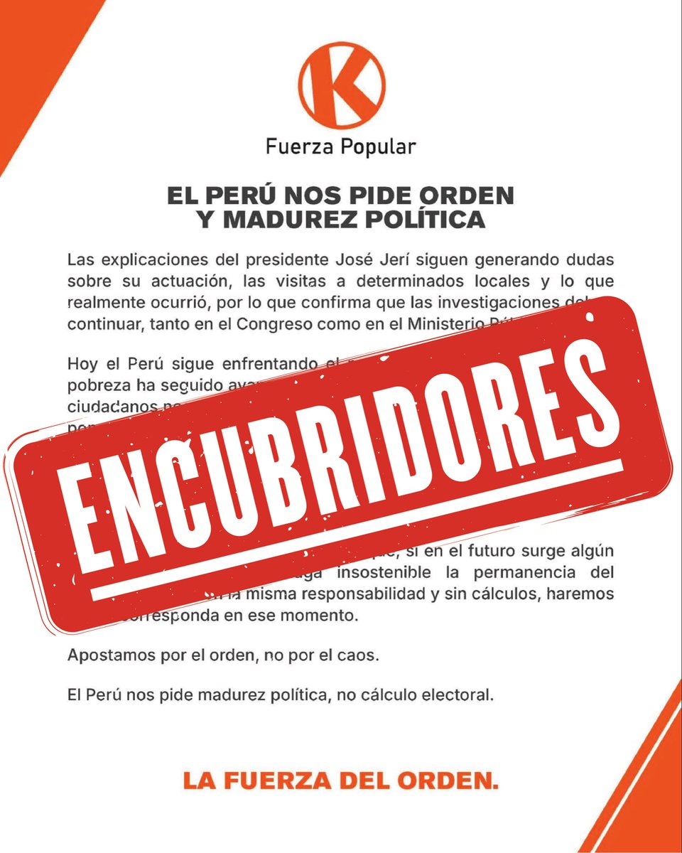 diego_pomareda's tweet image. ¿Esta es la “experiencia” que Fuerza Popular dice tener? ¿Experiencia para encubrir a quien colocaron en el poder y garantizar impunidad?

Lo que el Perú pide no es “madurez política”. Es que se VAYAN de la política y dejen de hacer del país su chacra . 

En estas elecciones, la…